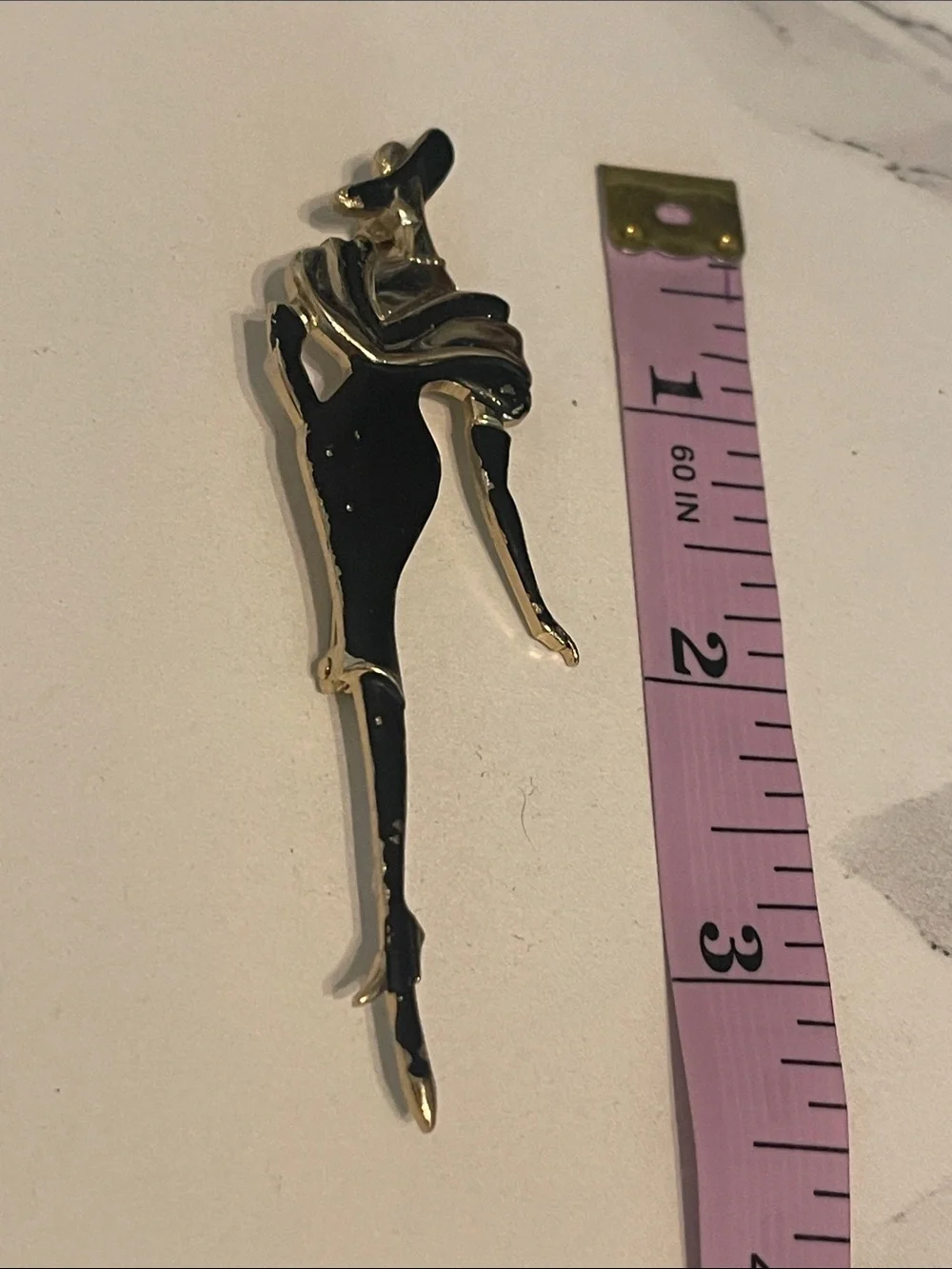 Stylish Black Enamel Fashion Woman Brooch - Gold Accent